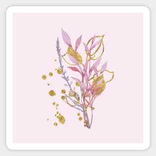 Purple and gold watercolor leaves branches Sticker